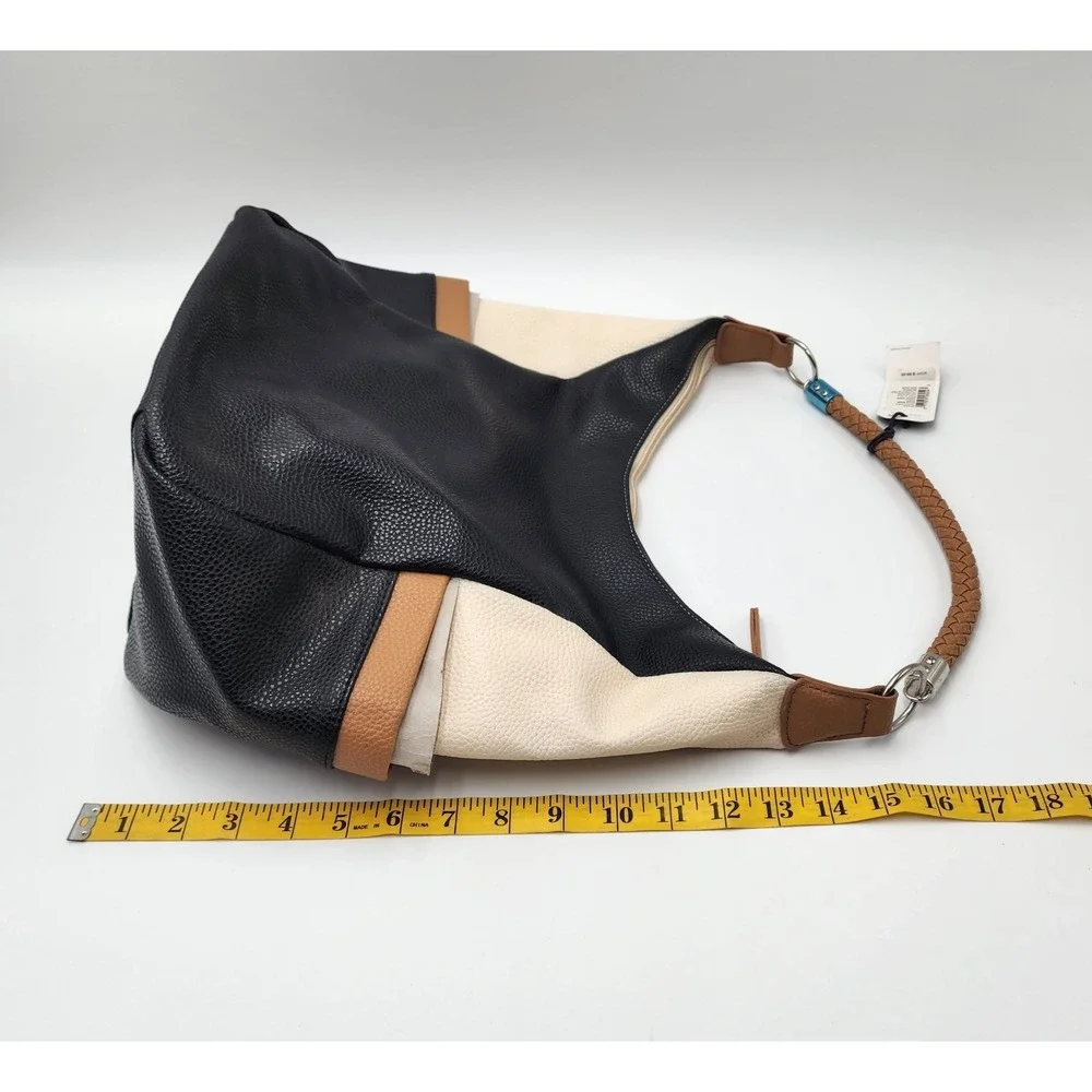 Nautica Hobo Colorblock Faux Leather Purse Cream/ Tan/ Black and Navy Y2K‎ NWT